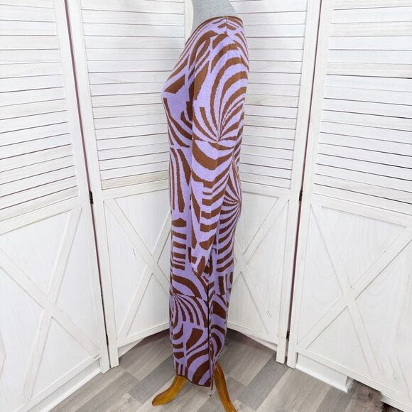 ASOS Abstract Swirl Print Knit Midi Sweater Sheath Dress Purple Brown 8 - Picture 3 of 14